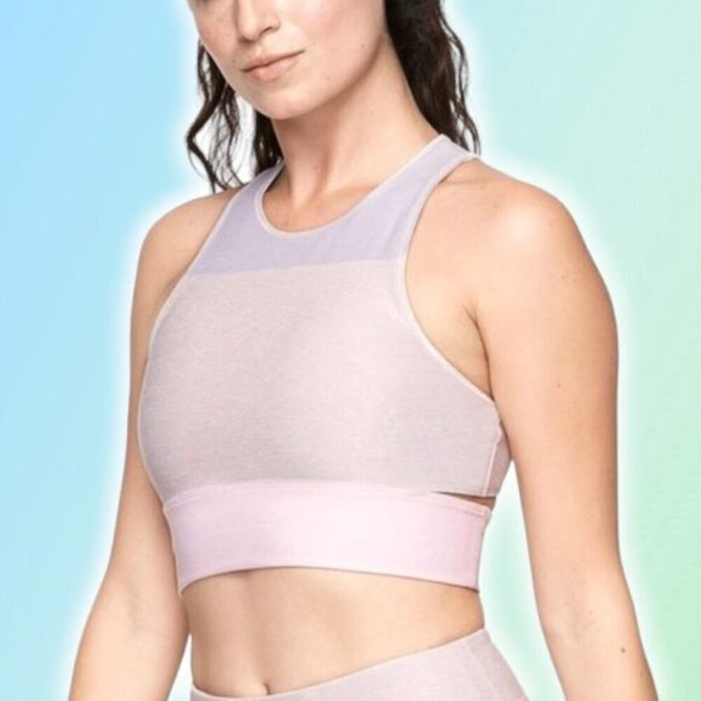 OUTDOOR VOICES Tri Tone Slashback Crop Sports Bra Sz Small Pink Purple